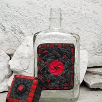 Mosaic Liquor Bottle “Red Button” Up-cycled Decanter