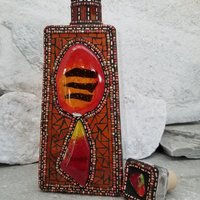 Mosaic Liquor Bottle “On Fire” Up-cycled Decanter