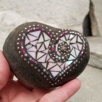 Garden Stone Paperweights, Secret Santa Stocking Stuffer, #4 Group Mosaic Heart and Rocks, Mosaic Garden Stone, Home Decor, Gardening, Gardening Gift,