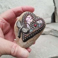Garden Stone Paperweights, Secret Santa Stocking Stuffer, #3 Group Mosaic Heart and Rocks, Mosaic Garden Stone, Home Decor, Gardening, Gardening Gift,