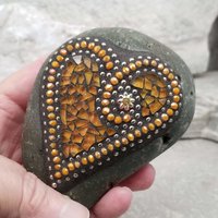 Garden Stone Paperweights, Secret Santa Stocking Stuffer, #1 Group Mosaic Heart and Rocks, Mosaic Garden Stone, Home Decor, Gardening, Gardening Gift,