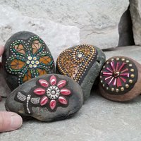 Garden Stone Paperweights, Secret Santa Stocking Stuffer, #1 Group Mosaic Heart and Rocks, Mosaic Garden Stone, Home Decor, Gardening, Gardening Gift,