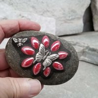 Garden Stone Paperweights, Secret Santa Stocking Stuffer, #2 Group Mosaic Heart and Rocks, Mosaic Garden Stone, Home Decor, Gardening, Gardening Gift,