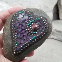 Garden Stone Paperweights, Secret Santa Stocking Stuffer, #2 Group Mosaic Heart and Rocks, Mosaic Garden Stone, Home Decor, Gardening, Gardening Gift,