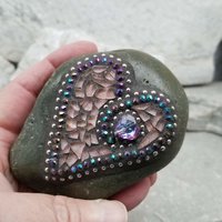 Garden Stone Paperweights, Secret Santa Stocking Stuffer, #5 Group Mosaic Heart and Rocks, Mosaic Garden Stone, Home Decor, Gardening, Gardening Gift,