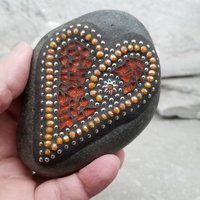 Garden Stone Paperweights, Secret Santa Stocking Stuffer, #7 Group Mosaic Heart and Rocks, Mosaic Garden Stone, Home Decor, Gardening, Gardening Gift,