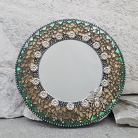 Bee and Sunflower Mosaic Gold Mirror, Round Mosaic Mirror, Home Decor