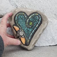 Light Green Mosaic Heart Garden Stone, GardnerGift, Garden Decor