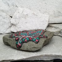 Teal Bird on a Branch Mosaic Garden Stone, Gardening Gift