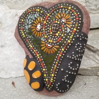 Green Heart with Orange Flowers and Brass Face,  Mosaic Garden Stone