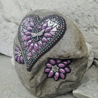 Iridescent Lavender Heart with Dragonfly, Garden Stone, Mosaic, Garden Decor