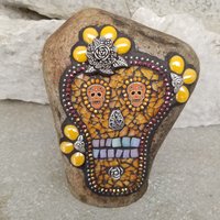 Orange Day of the Dead, Skull Mosaic,  Garden Stone