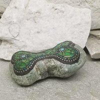 Iridescent Light Green Mosaic Dog Bone Garden Stone, GardnerGift, Garden Decor