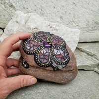 Purple Pink Mosaic Flower, Garden Stone, Garden Decor, Home Decor, Gardener Gift