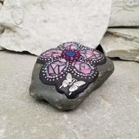 Pink Mosaic Flower, Garden Stone, Garden Decor, Home Decor, Gardener Gift