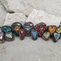 Garden Stone Paperweights  Group Mosaic Heart Rocks, Mosaic Garden Stone, Home Decor, Gardening, Gardening Gift,