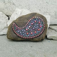 Paisley Iridescent Pink Mosaic, Mosaic Rock, Mosaic Garden Stone,