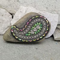 Sunflower Paisley Mosaic, Mosaic Rock, Mosaic Garden Stone,