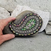 Sunflower Paisley Mosaic, Mosaic Rock, Mosaic Garden Stone,
