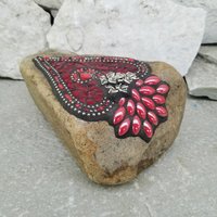 Dark Red Heart, Mosaic Garden Stone / Garden Decor