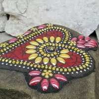 Red and Yellow Flower Mosaic Heart, Garden Stone, Garden Decor