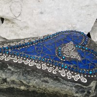 Cobalt Blue Heart with Butterflies, Garden Stone, Mosaic, Garden Decor