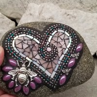 Pink Bee Heart, Mosaic Paperweight / Garden Stone