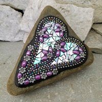Iridescent Lavender Heart Garden Stone, Mosaic, Garden Decor