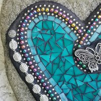 Teal Heart -Mosaic / Garden Stone, Butterfly