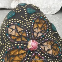 Amber/Gold Mosaic Flower, Garden Stone, Garden Decor, Home Decor, Gardener Gift