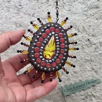 Fused Flower Garden Wind Spinner, Yellow Rays, Home Decor, Garden Decor, Gardening Gift