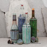 Mosaic Bottle. (3) Up-cycled Decanter, for Cooking Sherry, Olive Oil, Vinegar, Housewarming Gift,