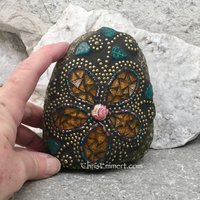 Amber/Gold Mosaic Flower, Garden Stone, Garden Decor, Home Decor, Gardener Gift
