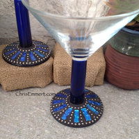 Cobalt Blue and Gold Mosaic Martini Glass Pair