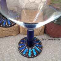 Cobalt Blue and Gold Mosaic Martini Glass Pair