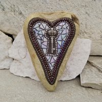 Key Heart, Mosaic, Garden Stone,  Gardener Gift, Home Decor, Garden Decor