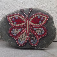 Copper, Red and Bronze Mirror Butterfly Mosaic -Garden Stone