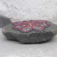 Copper, Red and Bronze Mirror Butterfly Mosaic -Garden Stone