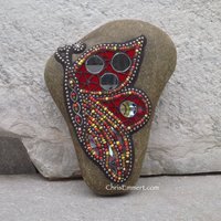 Side View Butterfly Red w/ Mirror Mosaic -Garden Stone