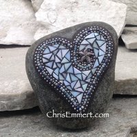 Iridescent Light Blue Mosaic Heart, Mosaic Garden Stone, Gardner Gift, Garden Decor, Mosaic Rock