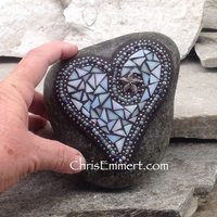 Iridescent Light Blue Mosaic Heart, Mosaic Garden Stone, Gardner Gift, Garden Decor, Mosaic Rock