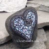 Iridescent Light Blue Mosaic Heart, Mosaic Garden Stone, Gardner Gift, Garden Decor, Mosaic Rock