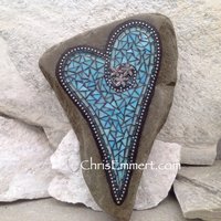Large Iridescent Blue Mosaic Heart, Mosaic Garden Stone, Gardner Gift, Garden Decor, Mosaic Rock