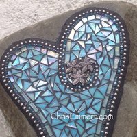 Large Iridescent Blue Mosaic Heart, Mosaic Garden Stone, Gardner Gift, Garden Decor, Mosaic Rock
