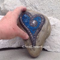 Cornflower Blue, Mosaic Heart, Mosaic Rock, Mosaic Garden Stone, Garden Rock, Home Decor, Gardener Gift