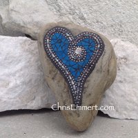 Cornflower Blue, Mosaic Heart, Mosaic Rock, Mosaic Garden Stone, Garden Rock, Home Decor, Gardener Gift