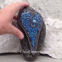 Blue Leaf Heart, Garden Stone, Mosaic, Garden Decor