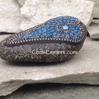 Blue Leaf Heart, Garden Stone, Mosaic, Garden Decor