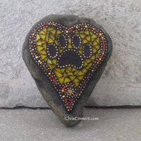 Yellow Heart w Black Paw Print - Garden Stone