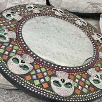 Skulls Mosaic Mirror, Round Mosaic Mirror, Home Decor